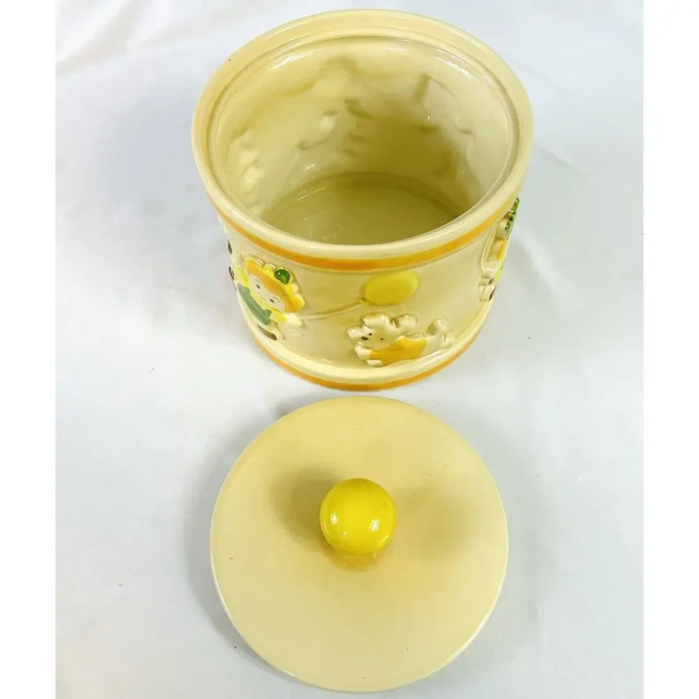 Vtg Metlox Poppytrail Drum Cookie Jar Canister w/ Lid Children Kids Playing